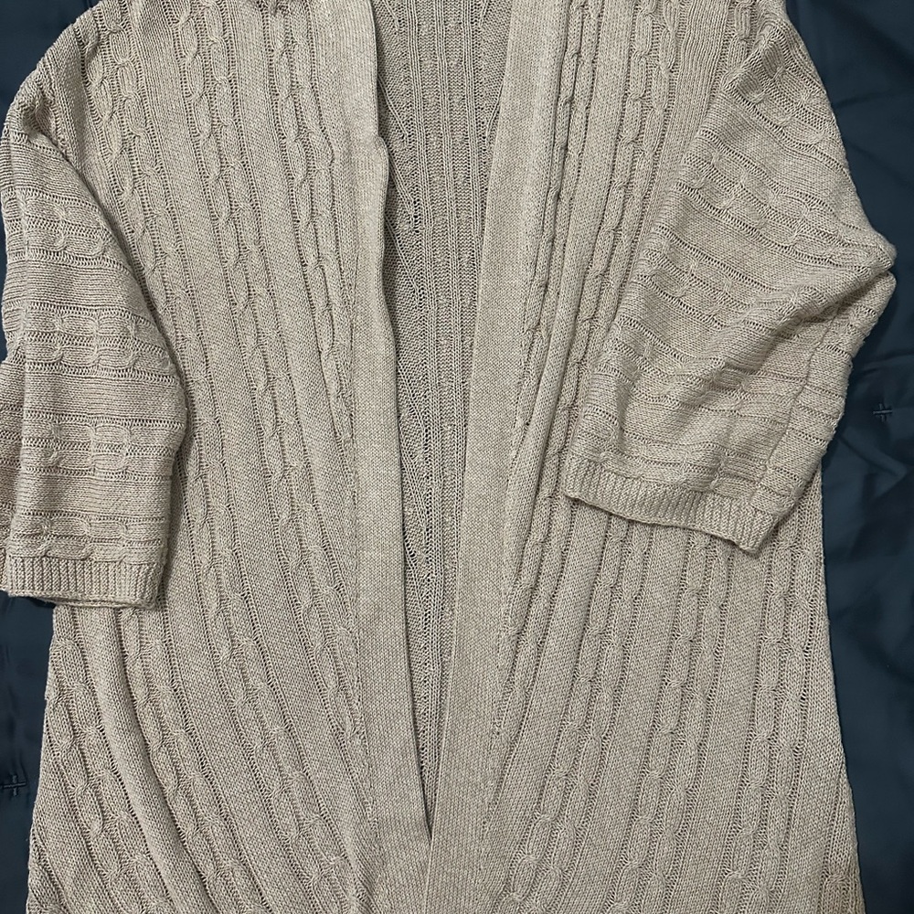 J. Jill Open Front Cable Knit Cardigan - Beige